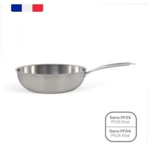 Livoo Wok inox - MEP162 - &Oslash; 28 cm - Inox - Tous feux dont induction et four - Fabriqu&eacute; en France