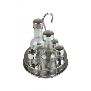 Gierre Huilier 5 pi&egrave;ces en verre avec structure en acier inoxydable et bouchons en plastique, couleur 16 x 22 cm, verre