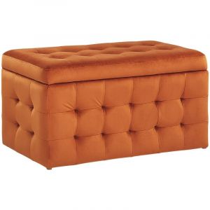 Beliani Pouf 72 x 42 cm en Velours avec rangement Chesterfield Orange Capitonné Michigan