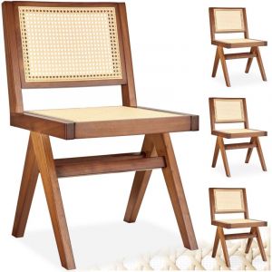 TecTake Chaise en bois lissy avec cannage viennois Lot 4 chaises design rétro chêne foncé -