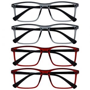 OPULIZE Ink Pack 4 Lunettes De Lecture Grand Gris Sombre Rouge Hommes Femmes Charnières Ressort RRRR4-77ZZ +2,50