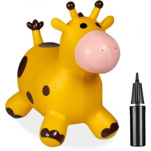 Relaxdays Animal Sauteur en Forme de Girafe, Charge maximale : env. 50 kg, sans BPA, à partir de 3 Ans, Jaune et Marron