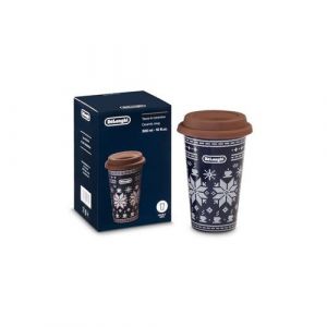 Delonghi DLSC076 Mug isotherme pour boissons chaudes et froides en céramique à double paroi avec couvercle antidérapant en silicone Capacité 300 ml