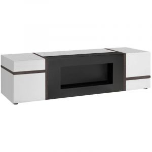 Meuble TV CRISS avec chemin&eacute;e bio-&eacute;thanol &ndash; Blanc brillant &ndash; L150 cm