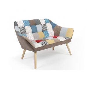 Menzzo Canap&eacute; 2 places Scandinave Zentao effet patchwork Tissu Multicolore