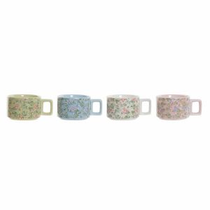 Oem Piece Coffee Cup Set DKD Home Decor Blue Green Pink Metal Dolomite 260 ml (4 Pieces)