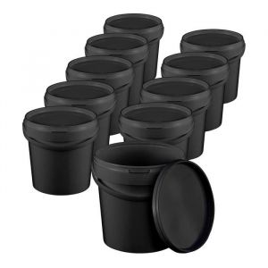 Seau avec Couvercle Plastique Alimentaire - BenBow - 10x 1L - Noir - Hermétique - Inodore - Vide - Récipient de Stockage