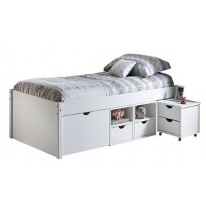 Image de Pegane Lit multi rangements en pin couchage 90 X 200 cm - Dim : L 96 x P 209 x H 47.5 cm