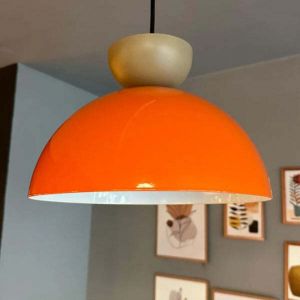 Yimpi Lustre Orange Vif en Forme de T&ecirc;te de Chapeau Beige, Lampe Suspendue Simple Pour Salon de Coiffure, Caf&eacute;, P&acirc;tisserie D&eacute;corative