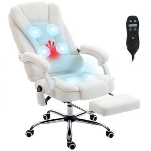 Fauteuil de bureau - Vinsetto - massant et chauffant - hauteur r&eacute;glable, dossier inclinable et t&eacute;l&eacute;commande filaire - blanc