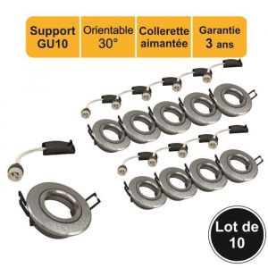 Lutèce Arc - jamais utilisé] Lot 10 supports spot chrome encastrable orientable aimanté + douille GU10 inclus - garantie 3 ans