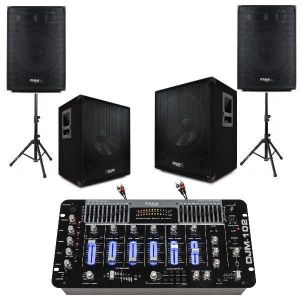 Ibiza Sound ENSEMBLE SONO PACK 3000W AVEC 2 CAISSONS AMPLIFIES + ENCEINTES + TABLE DE MIXAGE PRO + CABLAGE idéal sonorisation grands espaces - BAR CLUB DISCO MARIAGE ANNIVERSAIRE