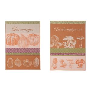 Image de Coucke Lot de 2 torchons en jacquard pur coton, Courges et Champignons