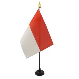AZ FLAG - Mini Drapeau Monaco De Table - 15x10 cm - Drapeau Monégasque De Bureau 100% Polyester avec Hampe Pointe Dorée