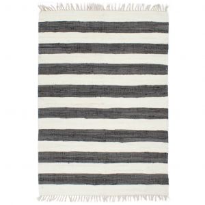 Image de VidaXL Tapis Chindi tissé à la main Coton 200x290cm Anthracite / blanc