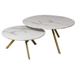 Now's Home Set de 2 tables basses effet marbre et pieds en métal h30cm et h40cm