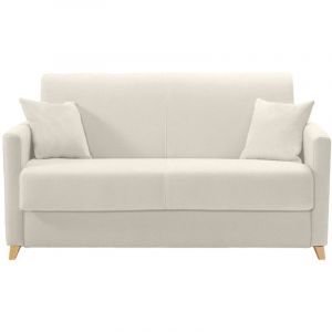 Image de Miliboo Canapé convertible 2-3 places en tissu beige et bois clair avec matelas 13 cm skandy