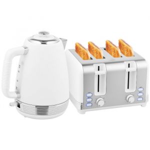 Homcom Ensemble bouilloire et grille-pain - bouilloire 1,7 L et 2200 W et grille-pain &agrave; 4 tranches - en acier inoxydable - blanc