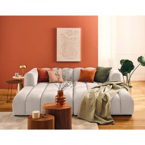 Debbie - canapé modulable droit 3 places avec double méridienne - assise profonde - en tissu texturé - beige