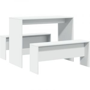 VidaXL Ensemble Table À Manger Et Bancs 3pcs Blanc Bois D'ingénierie