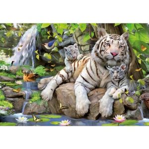 Educa Otto Puzzle Adulte Tigre Blancs du Bengale avec Ses Petits au Bord de la Riviere - 1000 Pieces - Animaux Sauvages