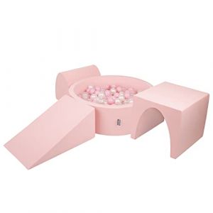 Kiddymoon - Aire De Jeux En Mousse Avec Rond Piscine à Balles (200 Balles) Pour Enfants, Rose:Rose Poudre/Perle/Transparent - rose:rose
