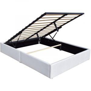 Solide Lit Coffrer blanc pour matelas 140x200 cm - 14 Lattes - manon + pieds - Montage Rapide et Facile - revetement PVC Simili facile d'entretien