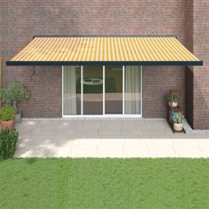 VidaXL Auvent rétractable jaune et blanc 5x3 m tissu et aluminium, store, auvent de patio, auvent de fenêtre, stores, auvent de jardin