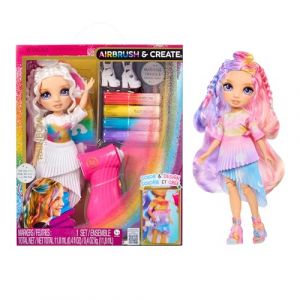 Rainbow high Air Brush & Create - 1 Poupée Mannequin DIY avec Kit Airbrush Market Kit, Marqueurs Arc-en-Ciel Lavables, Cheveux Longs, Yeux Violet, Jeu Créatif de 4 Ans à 12+.