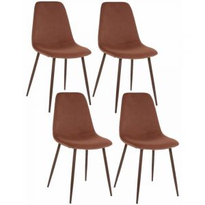 Toilinux - Lot de 4 Chaises confortables en polyester effet velours et pieds en fer - Longueur 51 Largeur 45 Hauteur 87cm - Rouge