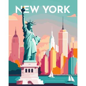 Figured'Art Peinture par Numéro Adulte Affiche Vintage New York - Kit de Loisir Créatif DIY Numéro d'Art - 40x50cm sans châssis