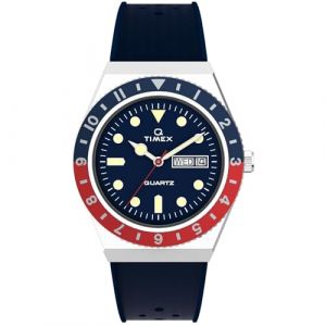 Timex Q Montre pour hommes, 38 mm, bracelet synthétique, en deux pièces, cadran bleu, boîtier en acier inoxydable TW2V32100