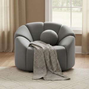 Menzzo Fauteuil design arrondi Sidonie Velours Gris