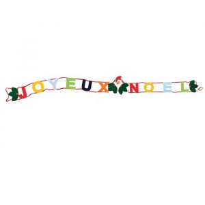Banderole Joyeux Noël en feutrine – guirlande murale colorée avec motifs festifs, ruban satin – 160 cm