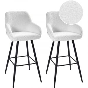 Beliani Lot de 2 Chaises de Bar Moderne en Bouclé Rembourré avec Accoudoirs Pieds en Métal Blanc Cassé Casmalia