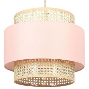 Beliani Lampe suspension en rotin rose et naturel