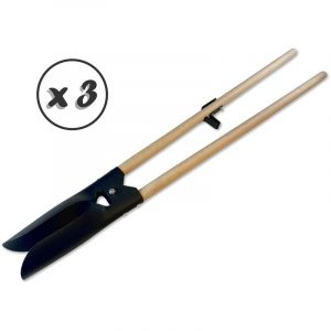 Kibros Pelle bèche à trou en acier avec 2 manches bois 140 cm - Quantité x 3 - Version 2 manches