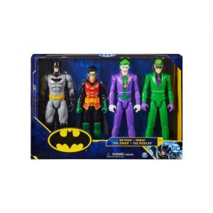 Image de DC Shoes Coffret 4 Personnages Batman 30 Cm Batman Le Joker - Robin - L'homme Mystère - Figurine Super Hero Série - Set + 1 Carte Animaux