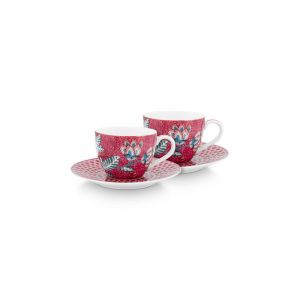 Pip studio Tassen und Untertassen Flower Festival Dunkelrosa 2er set Geschirr 1 ct (29.89 € / 1 ct)