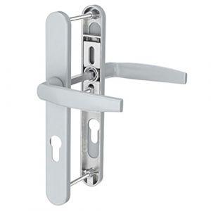 Bricard 788927. Ensemble de poignées sur plaque Emetal. Béquille et béquille pour Porte D'Entrée (Pour Cylindre Européen). Laqué Argent.
