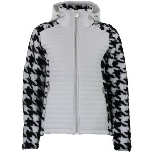 Blouson à capuche zippé bi-matière badge poitrine motif pied de poule femme Peak Mountain