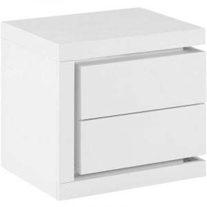 Table de chevet côté gauche avec 2 tiroirs - Avec LEDs - Blanc laqué - FLARANCIA