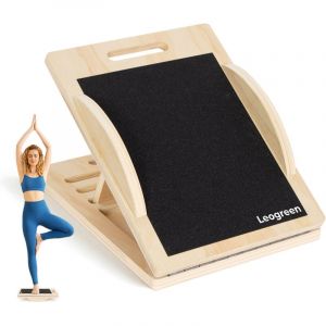 Leogreen 2 en 1 Planche inclin&eacute;e et Balance Board en Bois, Pliable R&eacute;glable 4 Niveaux, avec Poign&eacute;e, pour &Eacute;tirement Mollets, Yoga et L'&eacute;quilibre