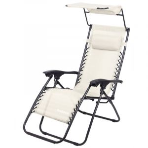Todeco Chaise Longue Transat Jardin Plein Air, Transat de Plage Pliable avec Pare Soleil, Bain de Soleil avec Repose-tête, Beige