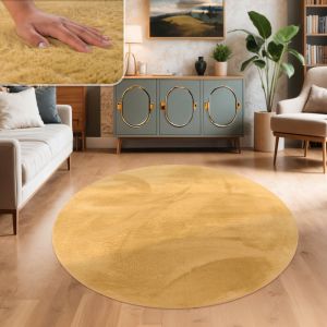 Tapis Salon Adulte Poil Long Shaggy Lavable En Machine Moelleux Pelucheux Jaune 100 cm rond - Paco Home