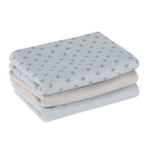 Roba Lot de 3 couches lavables en coton bio -Lil Planet- 80x80 cm, bleu clair-gris, tissu mousseline (certifié GOTS)