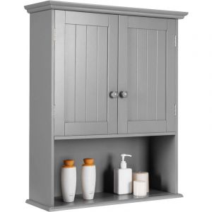 COSTWAY Armoire Murale de Salle de Bains Armoire à Pharmacie avec 2 Porte et 3 Etagères Rangement dont 1 Paroi Réglable Gris