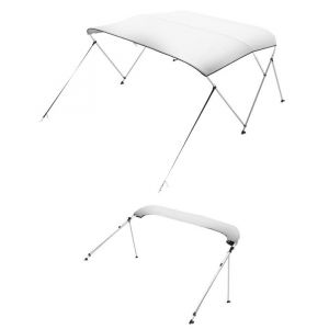 VEVOR Bimini pour Bateau à 3 arceaux, 182 x 117 x 185-198 cm, taud de Soleil avec Cadre en Alliage d'aluminium, Toile en Polyester 600D, Sac de Rangement, 2 poteaux de Support, 4 Sangles, Gris Clair