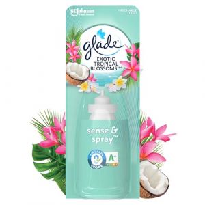 Glade Sense & Spray Recharge Diffuseur à Détection de Mouvement - Infusé Aux Huiles Essentielles - Jusqu'à 2 Mois de Parfum - Tropical Blossom - 1 Recharge