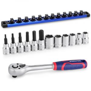 Image de Ensemble de Cl&eacute;s &agrave; Cliquet 3/8' &agrave; D&eacute;gagement Rapide, 72 Dents, Douilles Cr-V et Barre Magn&eacute;tique pour Douilles - 14 Pi&egrave;ces, Outil pour R&eacute;paration